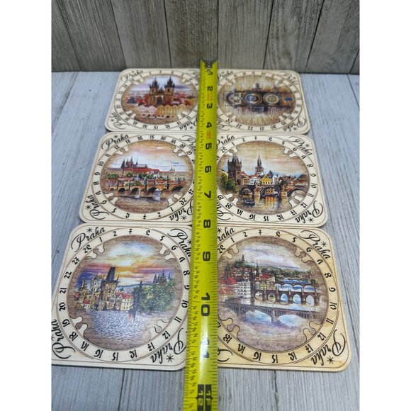 VTG Praha Prague 3D Astronomical Clock Designed Wooden Coasters Set 6 Souvenir - Picture 9 of 10